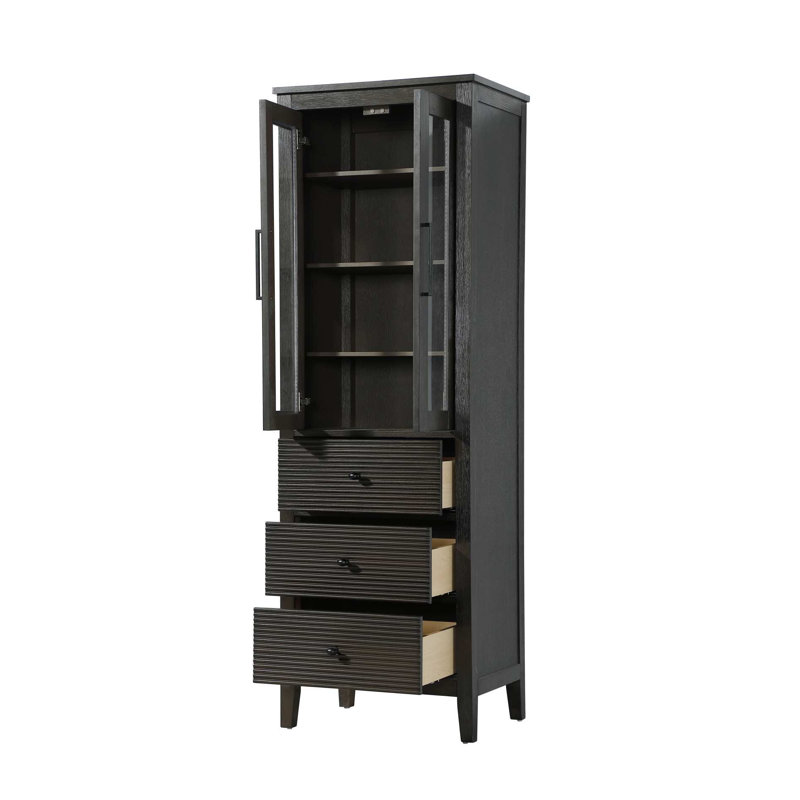 24 Inch Bath Storage Glass Cabinet in Chocolate Oak, 72" H x 24" W x 18" D, Chocolate Oak