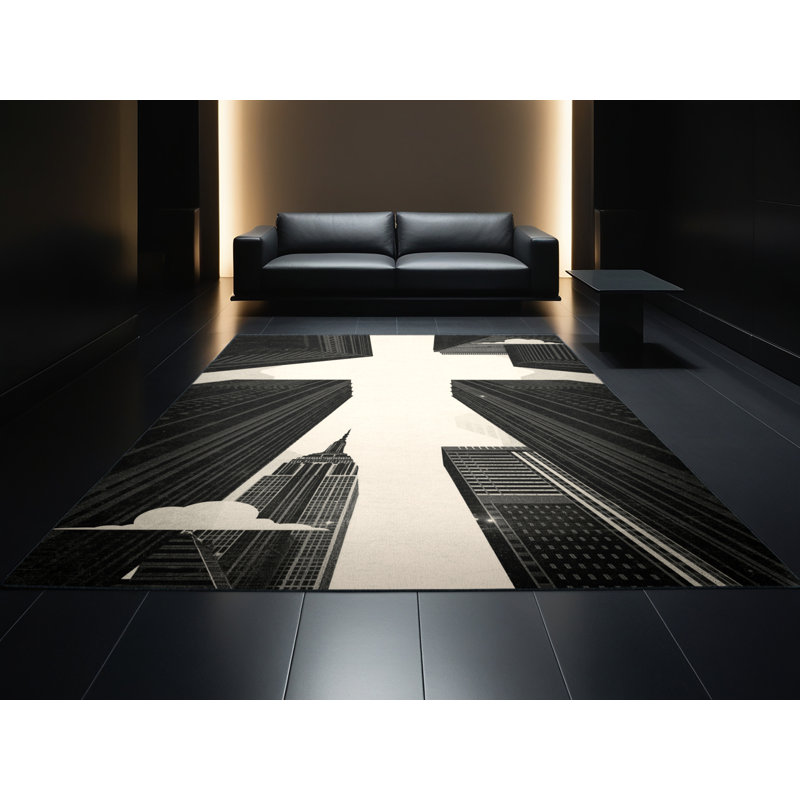 Machine Washable Outhe Art Deco Geometric Shapes Rug in Brown – Black Binding, 5' Round