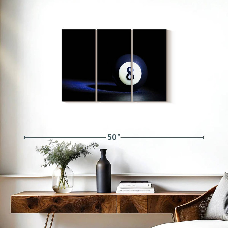 «8 Ball», 3 pièces sur toile, H 33 po x l 20 po x P 1,25 po