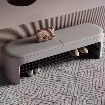 Banc de rangement pour chaussures en cuir gris