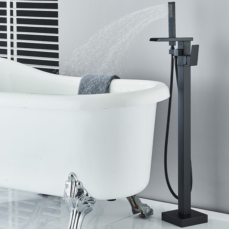 Robinet de baignoire autoportant avec systèmes de baignoire et de douche Waterfall, Noir mat