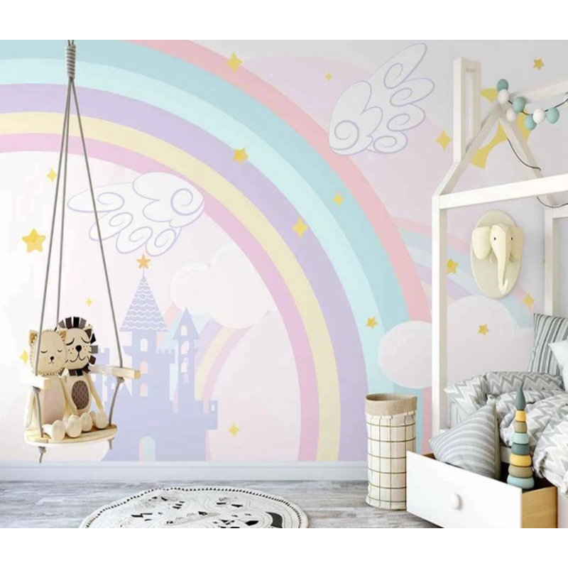 Papier peint amovible arc-en-ciel avec couleurs douces Château, L 105,96 po x l 187 po