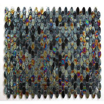 Recycled Black Iridescent 11 x12 Oval Shape Mosaic Wall & Pool Tile