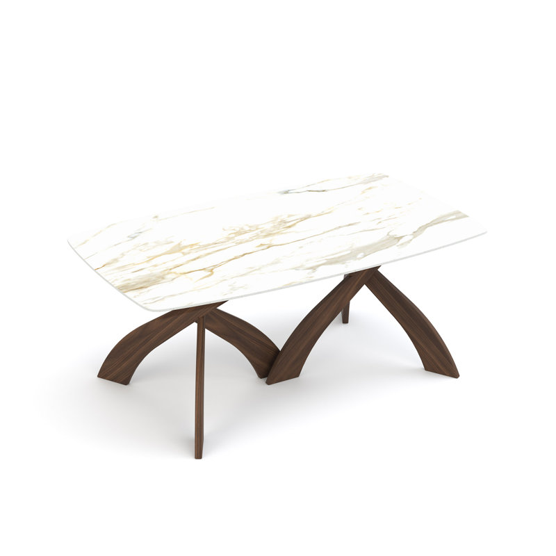 Entwine - Table rectangulaire en verre, H 30 po x L 42 po x l 72 po, Noyer naturel et blanc