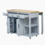 Îlot de cuisine de 47 po avec table de salle à manger extensible, table de cuisine en placage de bois d'hévéa avec support de rangement interne, prise de courant, îlot de cuisine avec rangement 2 tiroirs et 2 armoires, gris-bleu-166979656