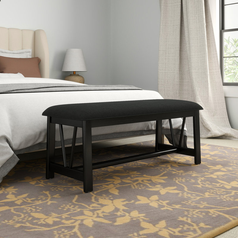 Mid-Century Entryway Modern Upholstered Bench, 44" Wide With Solid Wood Legs , End Of Bed Bench For Living Room/Bedroom/Hallway
