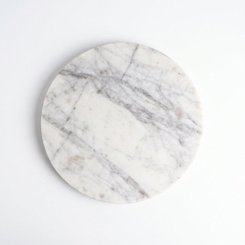 White Marble Flat Round Tray, 1" H x 16" W x 16" D