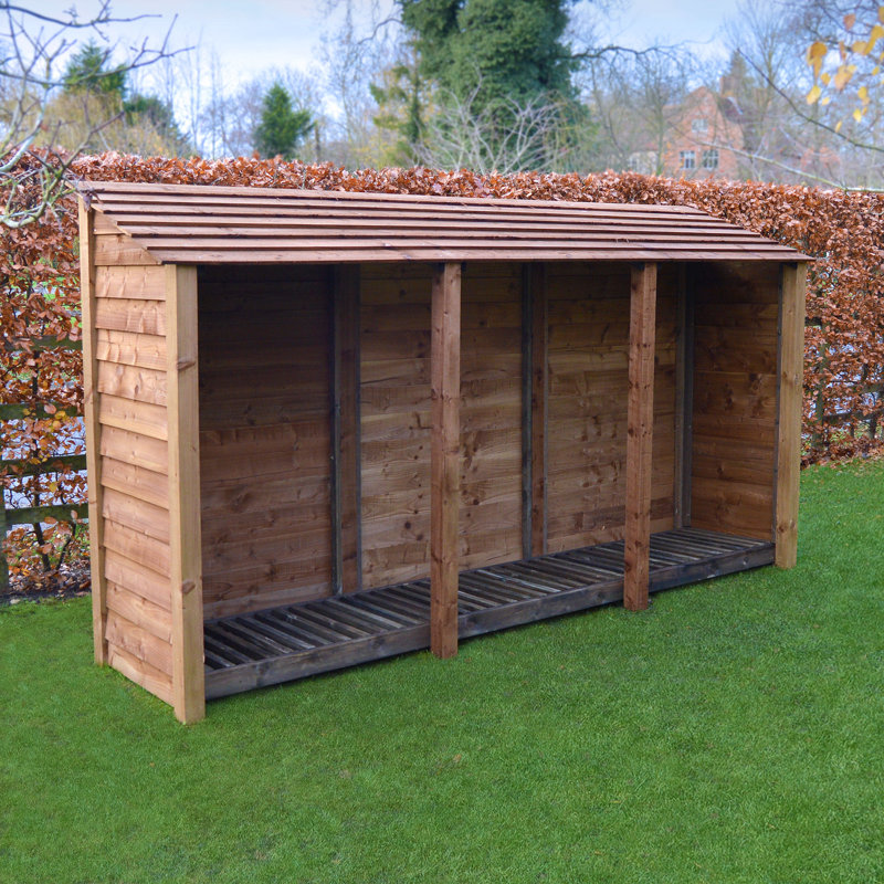 340cm W x 80cm D Solid Wood Log Store, Rustic Brown