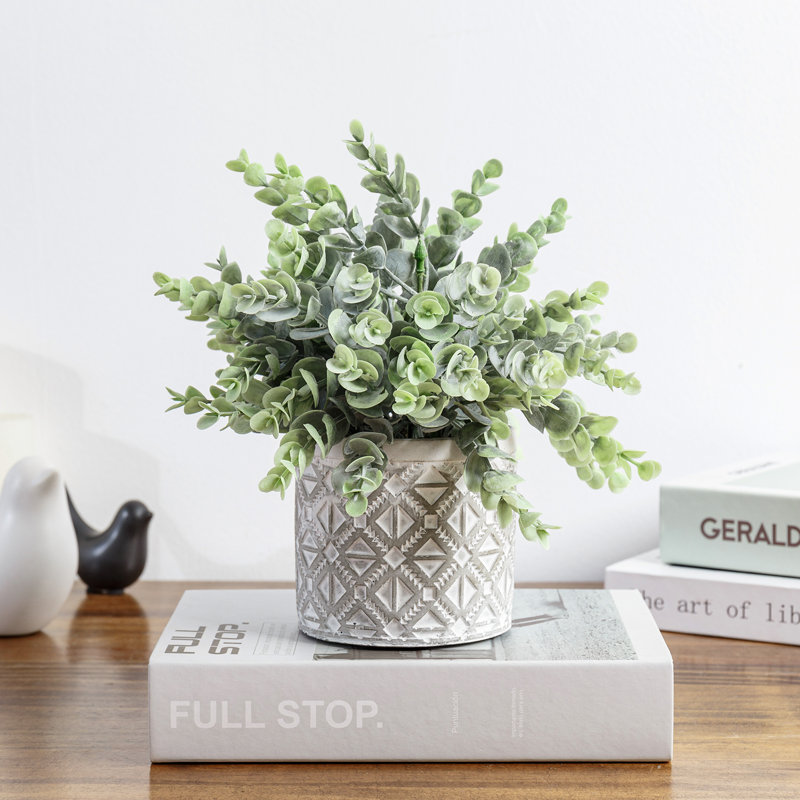8.9'' Faux Eucalyptus Plant in Cement Pot