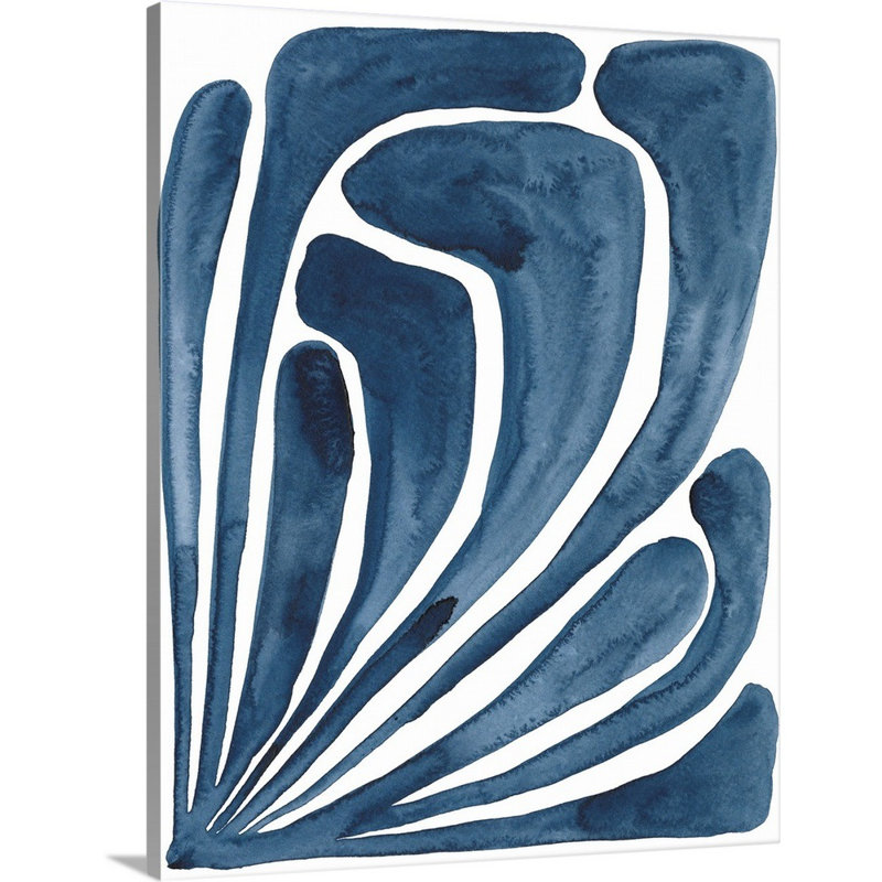 " Blue Stylized Leaf II " by Regina Moore Painting Print, Wrapped Canvas, 30" H x 24" W