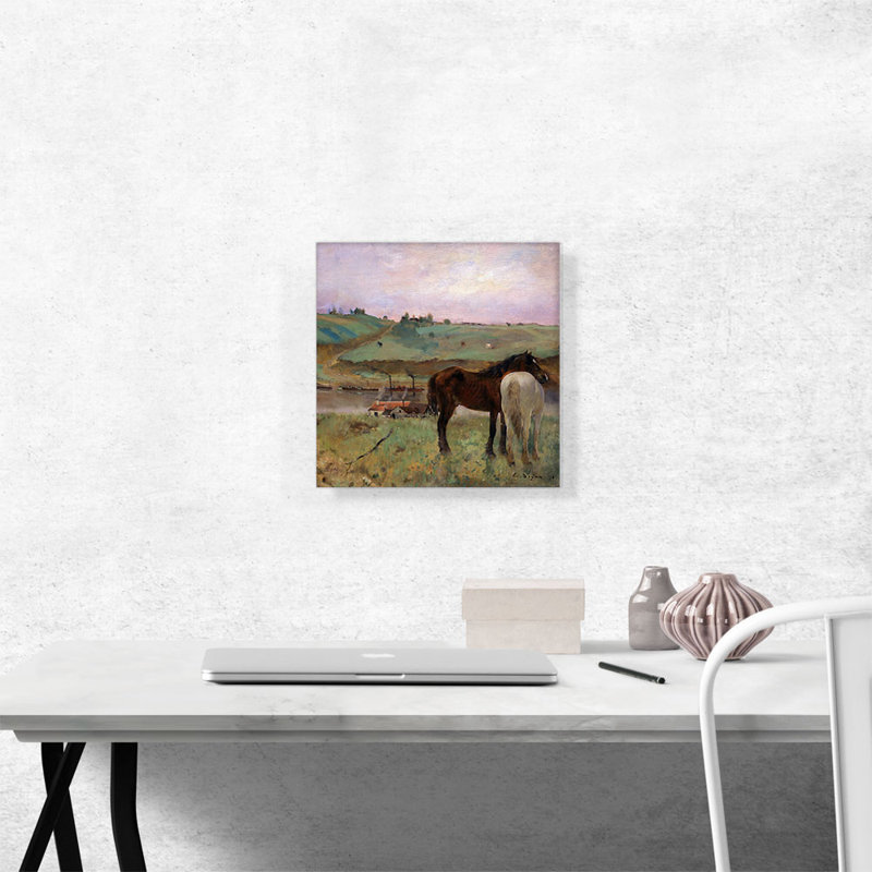 «Horses in a Meadow» par Edgar Degas - peinture sur toile tendue, H 12 po x l 12 po x P 0,75 po