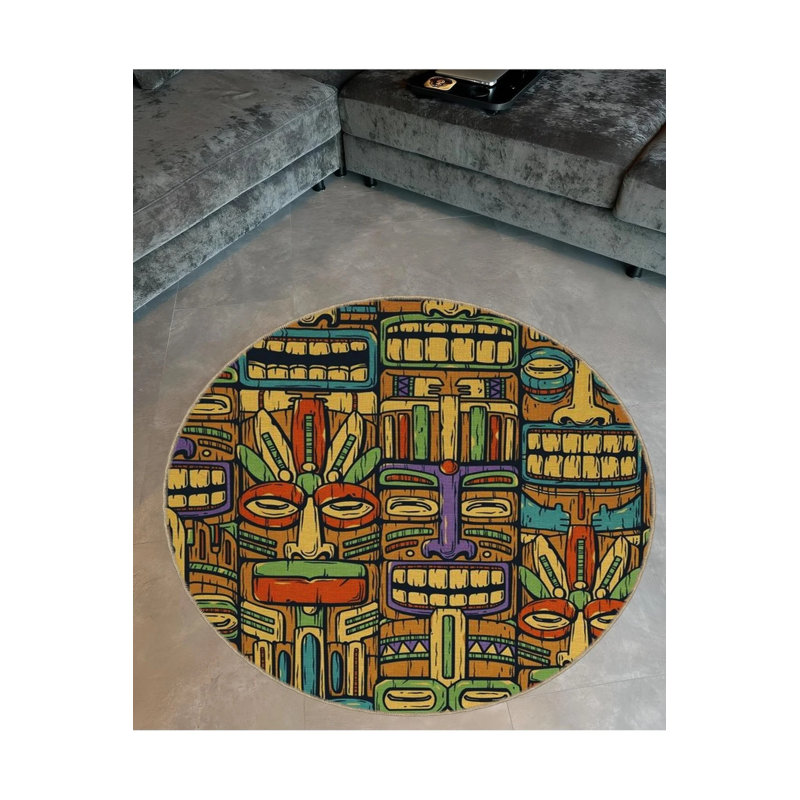 Tapis décoratif multicolore à motifs tissés, Rond 2 pi 8 po
