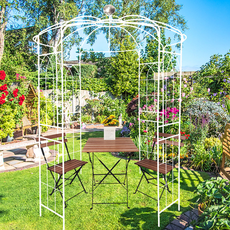 Arche de jardin en métal blanc crème, 81,3 po x 114,2 po, pavillon de jardin en fer, résistance au vent fort, hexagone à assemblage simple 81,3 po x 114,2 po blanc, pavillon de jardin, cube pratique