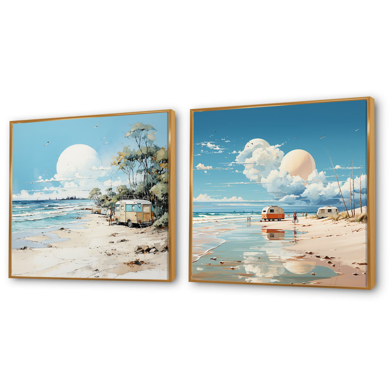 Ensemble de salon Beachside Camping Getaway I - Beach Wall Art, Cadre flottant doré, H 36 po x l 73 po x P 1,5 po