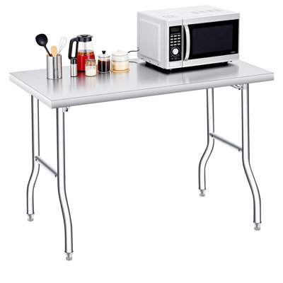 Table pliante, établi en acier inoxydable 48 x 24 po, robuste, sans assemblage, argent