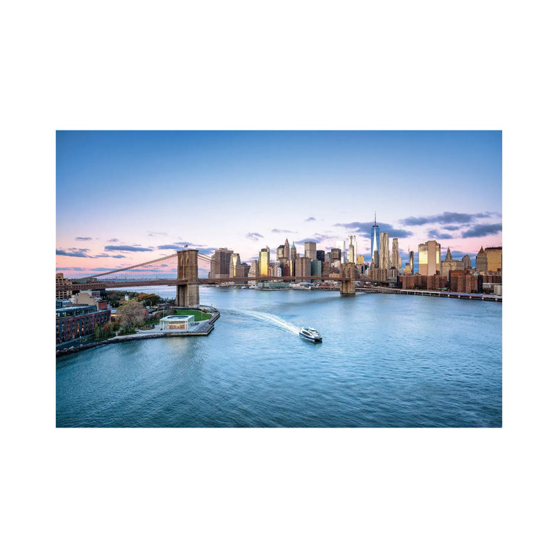 Brooklyn Bridge And Lower Manhattan Skyline On A Winter Morning by Jan Becke - Wrapped Canvas Print