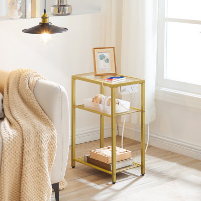 22.8" Glass End Table with Charging Station