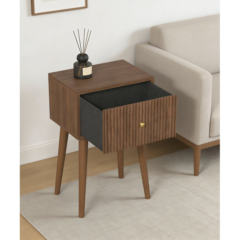 Ensemble de 2 tables de chevet cannelées, table de chevet moderne avec tiroir de rangement, table de bout en bois de style Mid-Century pour chambre à coucher, salon ou petit espace