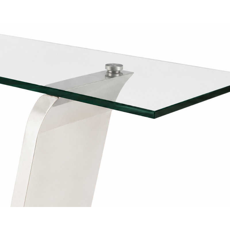 Waverly 71" Console Table with 0.5" Tempered Glass Top and Stainless Steel Base