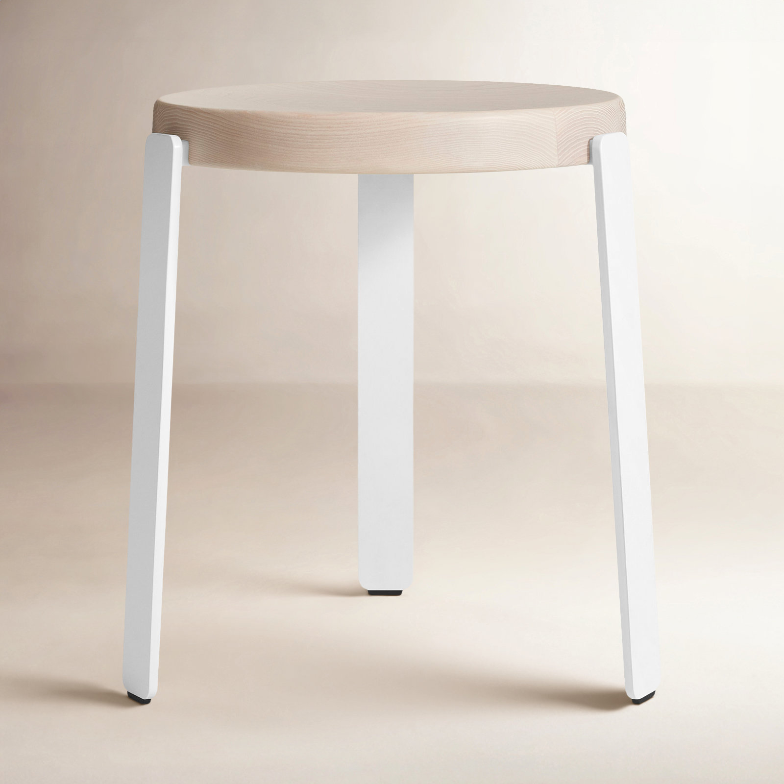 Unit Solid Wood Accent Stool, Whitewashed Ash/White