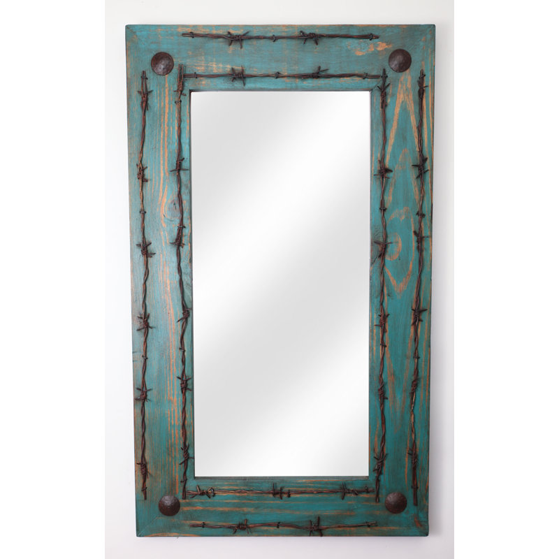Lefkowitz Wood Rectangle Wall Mirror, Turquoise