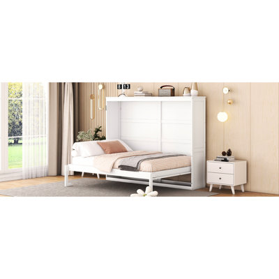 White Bed Full Size, Perfect For Guest Rooms And Home Offices, Flexible Mattress Support, Construction With Dual Piston System Size Wall Bed, Space Furniture Gyms, Comfortable -Absorbing Slats, Easy