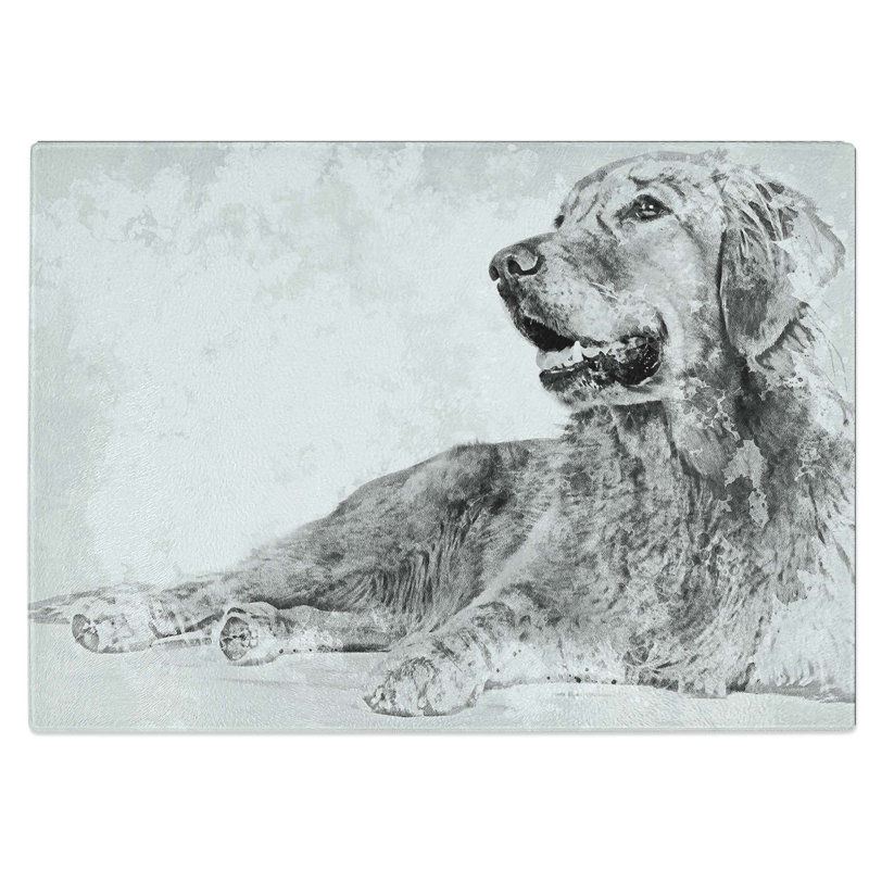 Glass Golden Retriever in Abstract Chopping Board, 28.5 cm W x 20 cm L