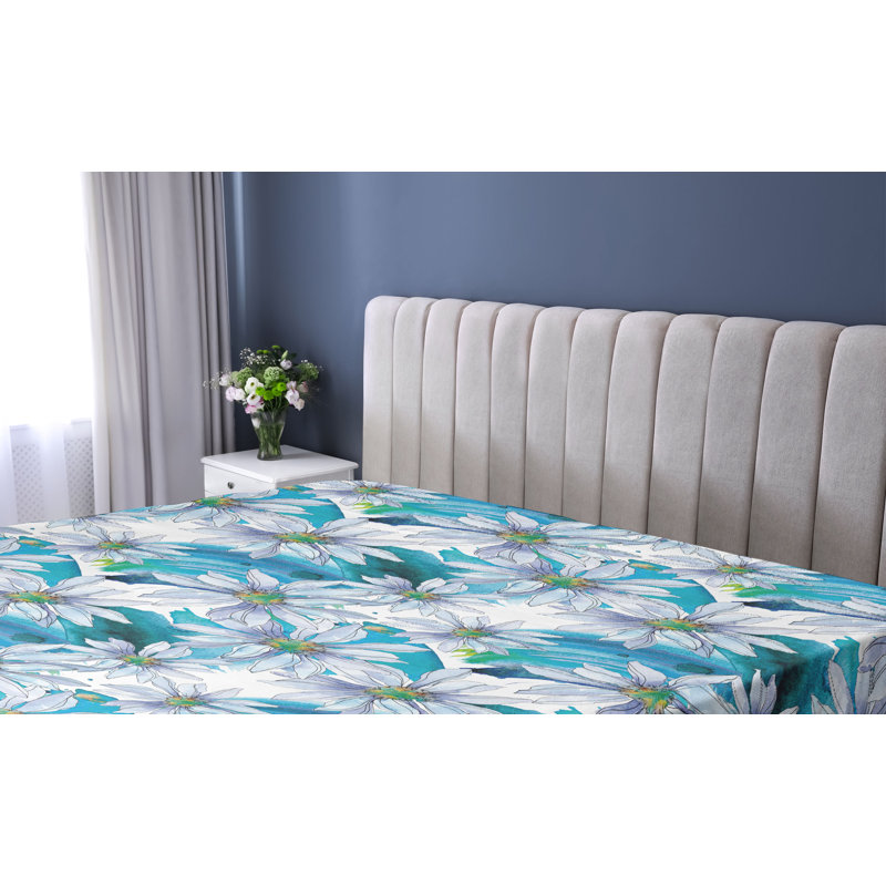 Drap-housse Ambesonne, Drap-housse de taille très grand, Bleu mer, bleu doux, blanc / floral