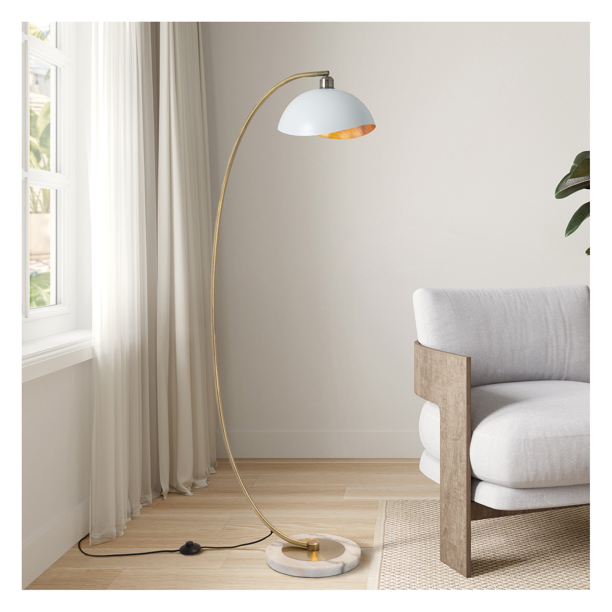Luna Bella 60" Arched Floor Lamp, White, White