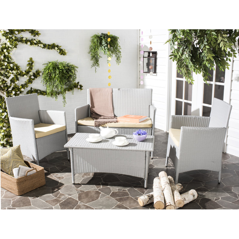 Hogarth 4 - Person Patio Conversation Set with Cushions, Aluminum with Grey/Beige Cushions