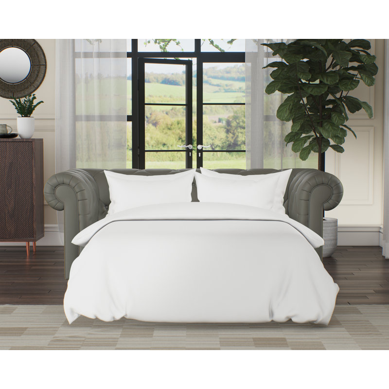 Melrose 3 Seater Leather Sofa Bed, Stone Grey