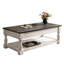 Table basse polyvalente à plateau relevable avec tablette fixe, 3 plateaux de rangement cachés, bois massif, gris antique et blanc vieilli, pour un plateau de table en bois épissé pour une maison paisible, espace de vie principal pratique