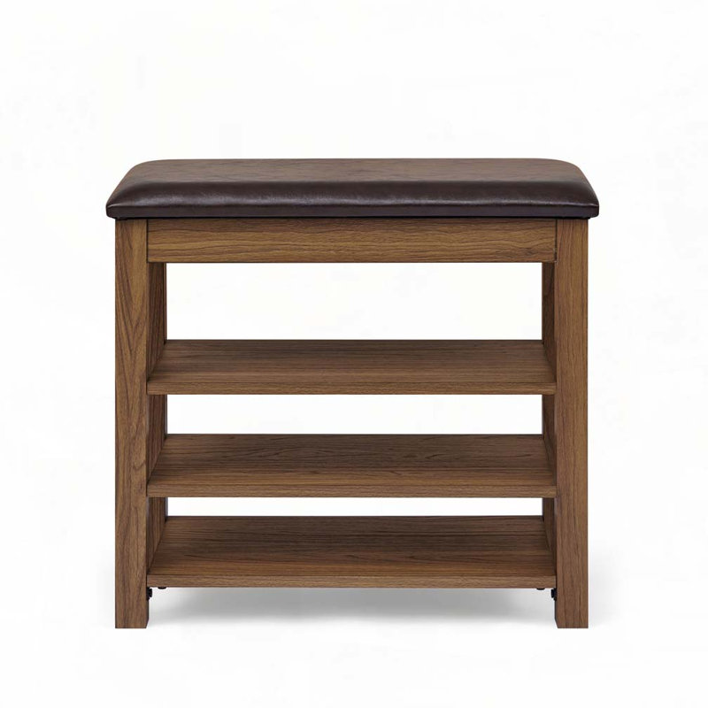 Nordique Storage Bench with PU Leather Seat & Rubberwood Frame, Brown