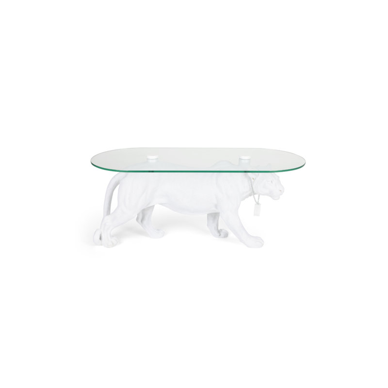 Dope As Hell Coffee Table, Clear Top/White Base