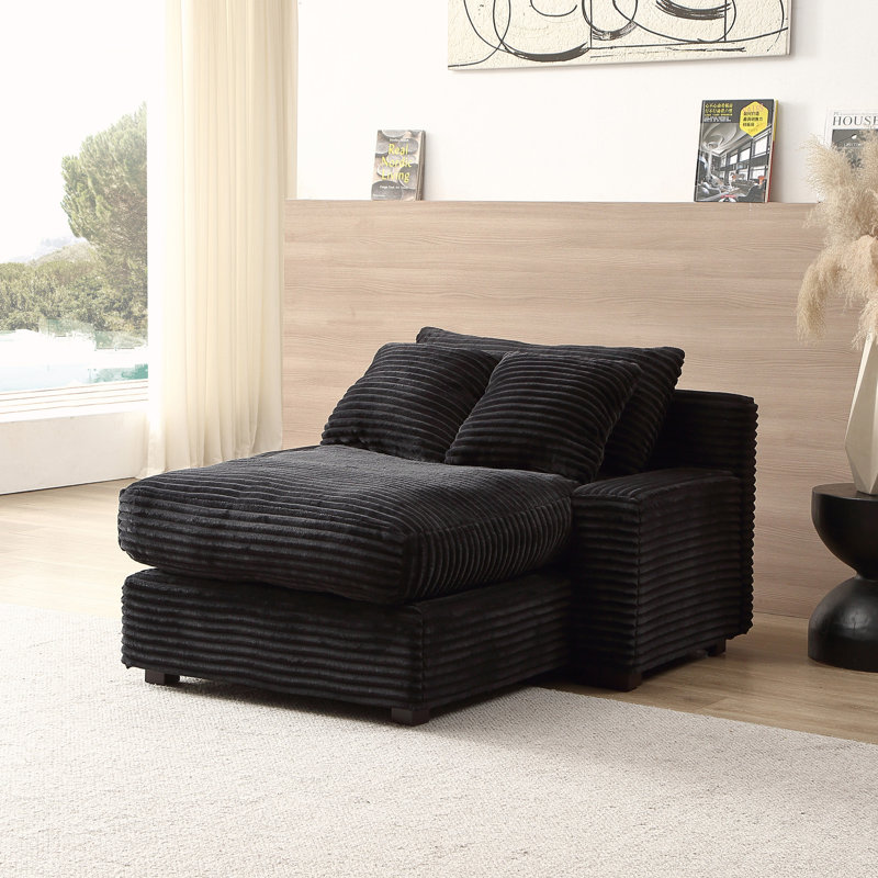 Méridienne large 48,8 po Zelma, Velours côtelé noir