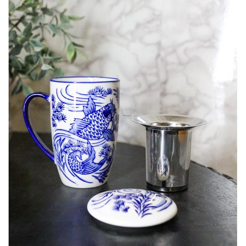 Tasse à thé en porcelaine bleue avec infuseur en acier inoxydable