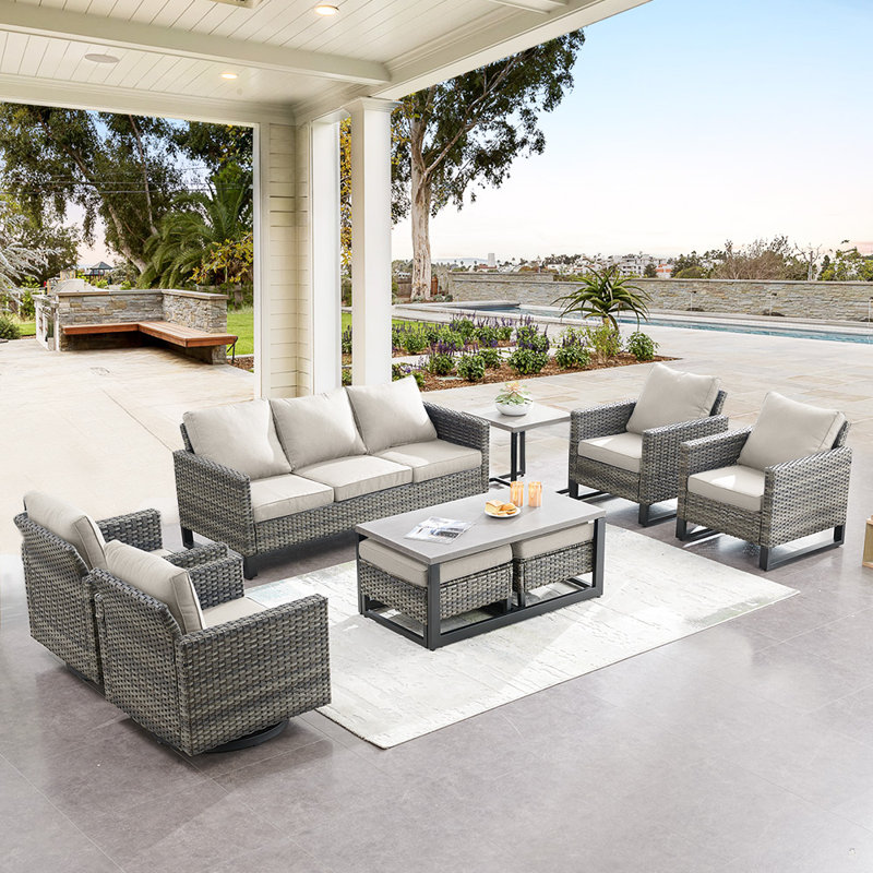 Nazime Wicker 7 - Person Patio Conversation Set with Cushions, Beige