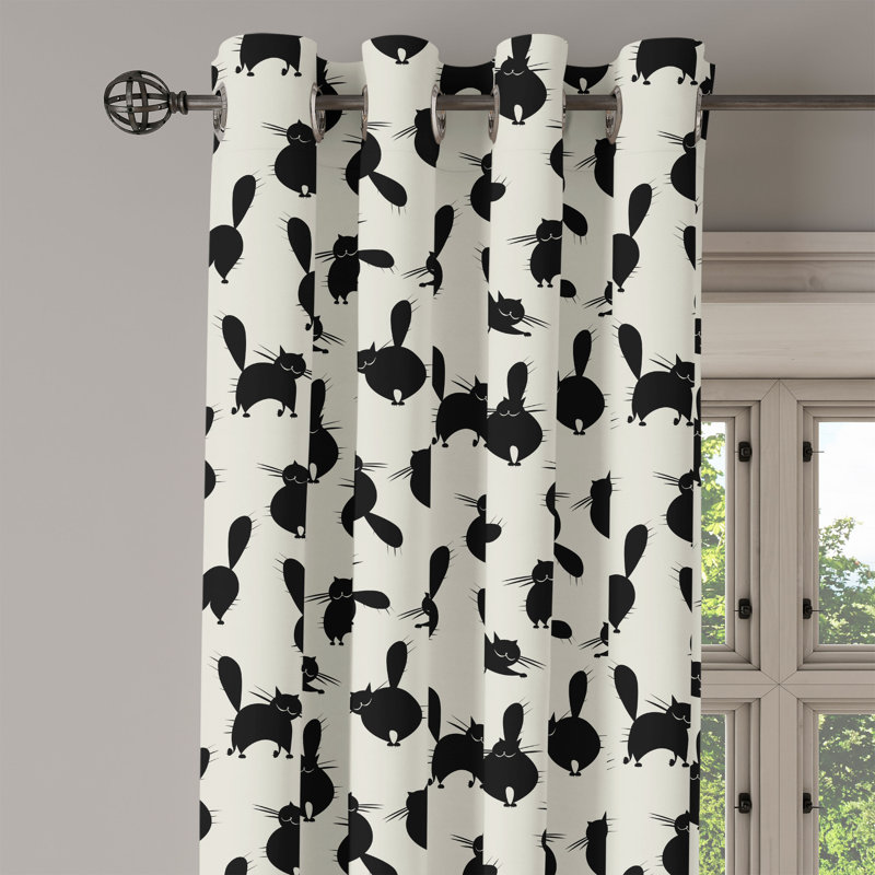 Rideau à œillets décoratif à 2 panneaux East Urban Home, beige, noir, L 50 po x L 108 po