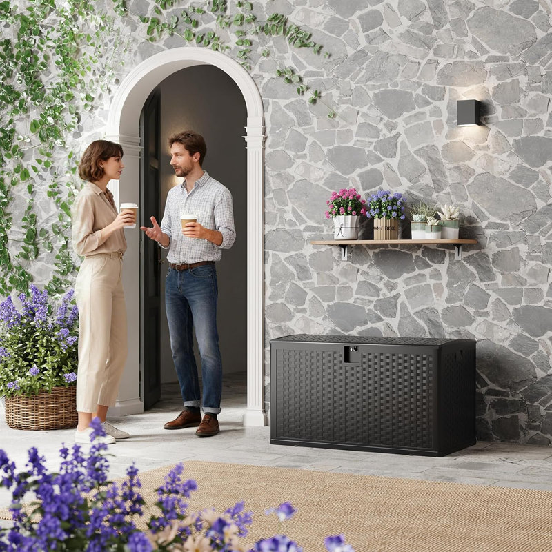 130 Gallon/492l Outdoor Storage Box with Lockable Lid, Waterproof Resin Deck Box Container Bin for Package Delivery, Patio Furniture Cushions, Garden Tools & Pool Accessories