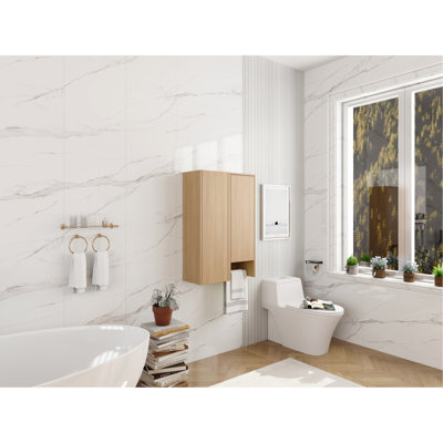 Armoire murale 24 po, 2 portes à fermeture douce, convenant à une petite salle de bain, bureau, pièce de rangement, chêne original