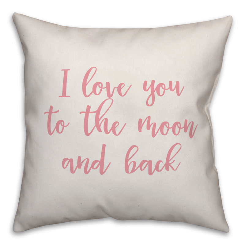  Coussin I Love You to The Moon and Back, Coussin décoratif, Blanc / rose