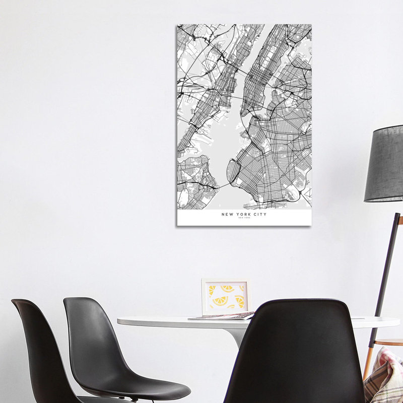 Scandinavian Style Map Of New York City 1 Piece Wall Art on Canvas, 101.6 cm H x 66.04 cm W x 1.91 cm D, Canvas