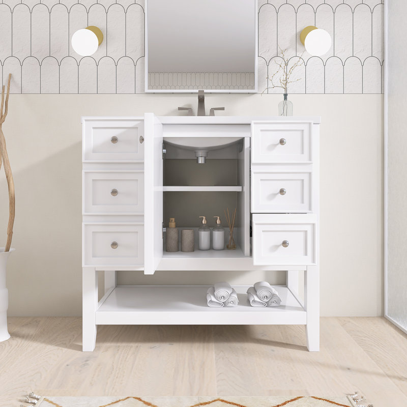 Ensemble de meuble-lavabo autoportant 36 po avec comptoir en céramique 36 po, Blanc