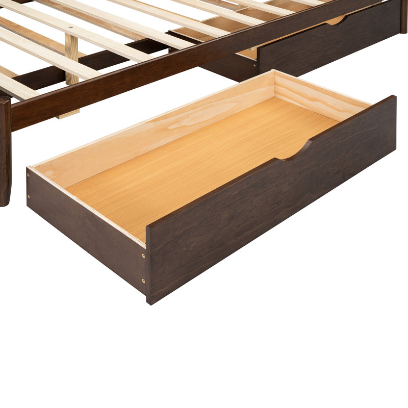 Charmant grand lit avec tiroirs et lit gigogne simple TG, lit gigogne spacieux en noyer, Noyer