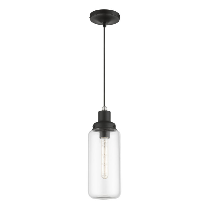 Luminaire suspendu cylindrique simple Leor, Noir / nickel brossé