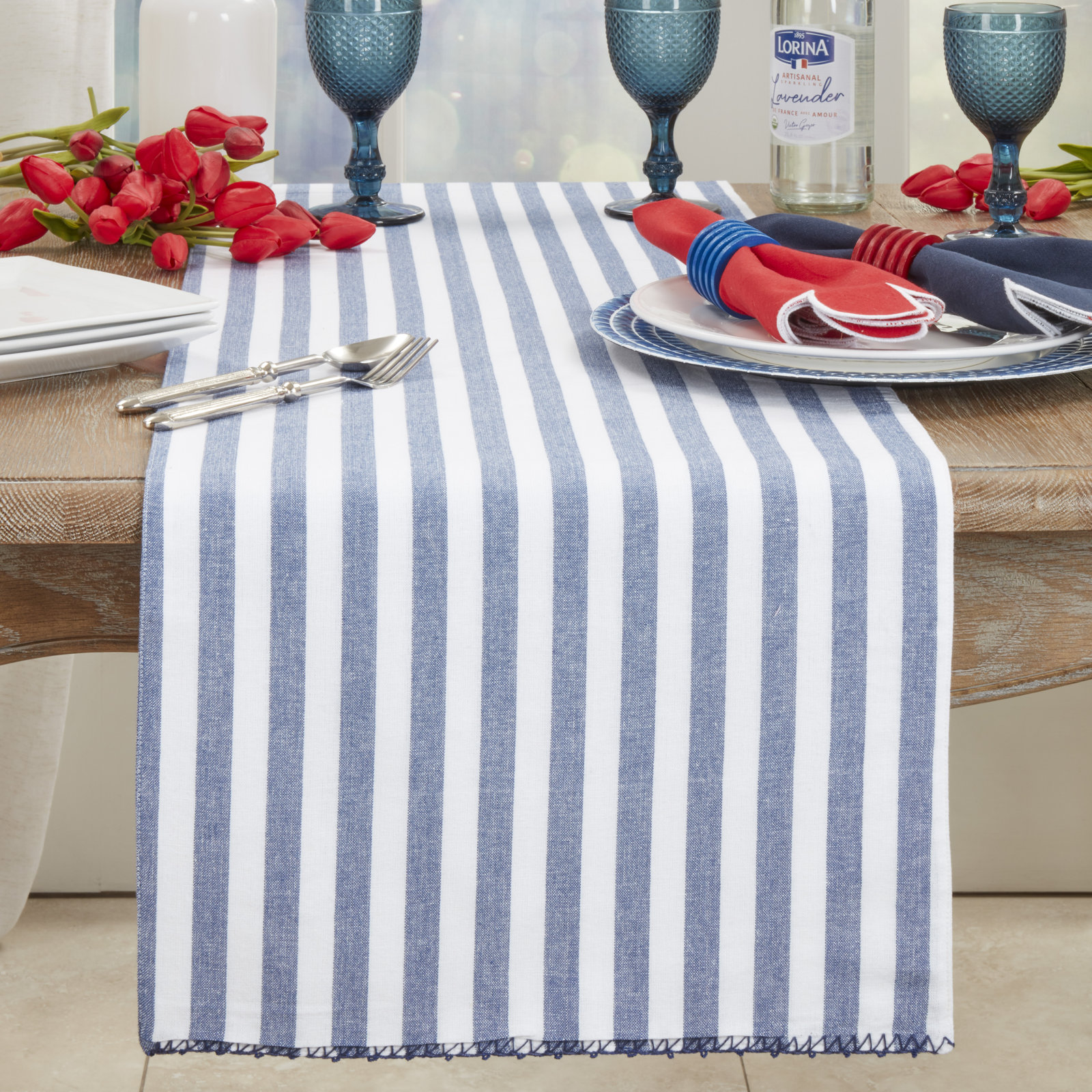 Oxford Striped Table Runner, Blue