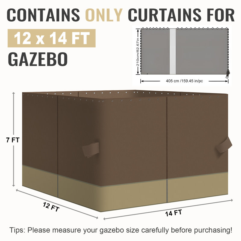 4-Panel Outdoor Gazebo Curtains, 82.7" H x 144" W168" D, Brown/Khaki