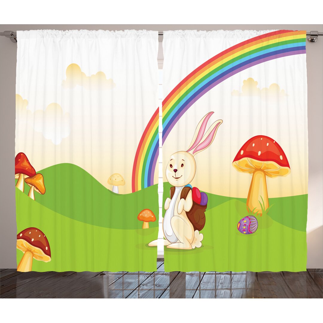 Rustikaler Vorhang, Häschen-Osterei Kinder, Regenbogen, Mehrfarbig