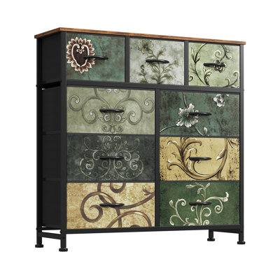 Dresser With 9 Drawers, Storage Tower, Organizer Unit, Vintage Furniture Fabric Dresser For Bedroom, Hallway, Entryway, Closets