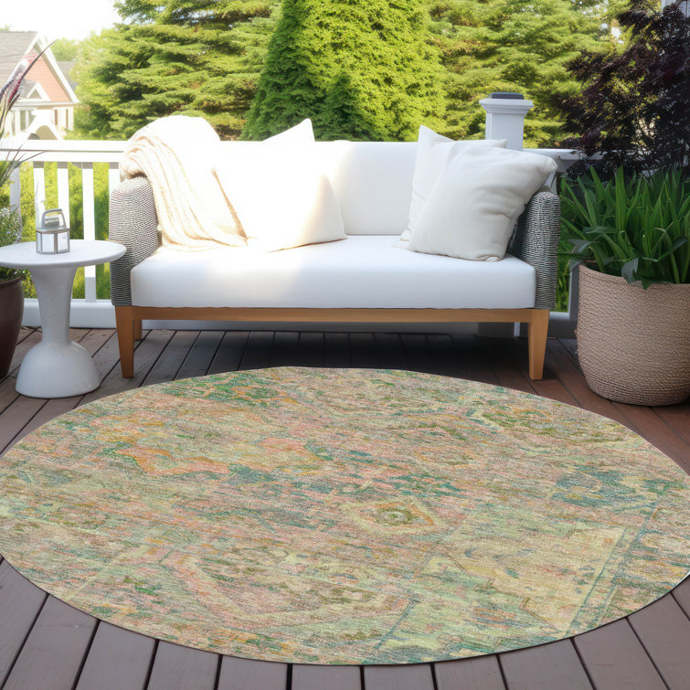 Machine Washable Indoor/Outdoor Cinead ACN1664 Green Rug